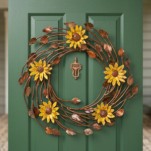 Corona de Girasoles de Metal Rústico, Flores Decorativas Hechas a Mano, Corona Redonda sin Luces para Colgar en la Puerta o Pared - Product Image 2