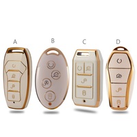 Housse de clé porte-clés souple en TPU pour nouveau BYD 3 boutons 4 boutons étui à clé de voiture avec accessoire de pochette à clé ligne dorée