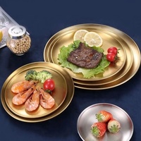 Assiette à dîner occidentale de luxe Barbecues en argent Assiette ronde Cuisson rôtissoire Acier inoxydable 304 doré Plateau de viande rôti coréen