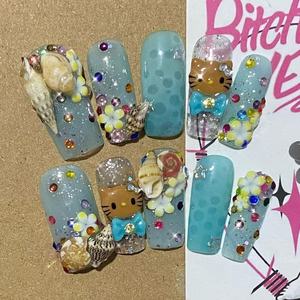 Date Y2K Spice Girl Long Canard De Luxe Français En Métal Rivet Carré Punk Diamant <span class=keywords><strong>Faux</strong></span> Ongles Cadeau Acrylique À La Main Presse sur Ongles - Product Image 6