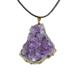 Pendentif en cristal de pierre naturelle grappe de cristal pierre Druzy géodes d'améthyste couvertes de <span class=keywords><strong>collier</strong></span> plaqué or - Product Image 5