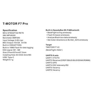 Carte de contrôle de vol <span class=keywords><strong>T</strong></span>-<span class=keywords><strong>MOTOR</strong></span> <span class=keywords><strong>F7</strong></span> PRO en métal sans noyau STM32F722RET6 avec WiFi intégré Type-C 8PWM Prise en charge BFINAV - Product Image 6
