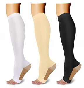 Chaussettes de compression mi-hautes à bout <span class=keywords><strong>ouvert</strong></span>, chaussettes de soutien des jambes très élastiques et respirantes, chaussettes multicolores pour soulager la pression - Product Image 3