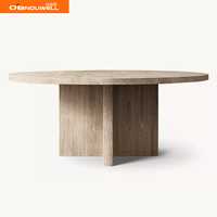 Table à manger ronde en chêne massif avec chaises rembourrées en tissu, adaptée aux hôtels, aux maisons, aux appartements et aux villas