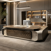 Bureau de direction sophistiqué en forme de L, table de bureau moderne avec buffet pour PDG, suite de mobilier de bureau tout-en-un