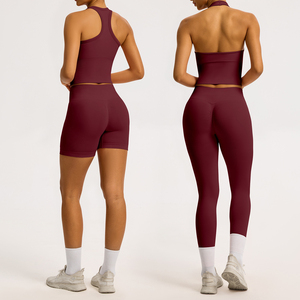 Shorts de yoga premium sans coutures, coupe ajustée, séchage rapide, logo avant, extensibles dans quatre directions, pour activités de plein air, course à pied, gym, fitness et tenue active - Product Image 4