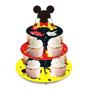 DT013 supporto per torta a tema topolino supporto per Cupcake in cartone a 3 livelli per forniture per feste di compleanno per bambini decorazioni per Baby Shower