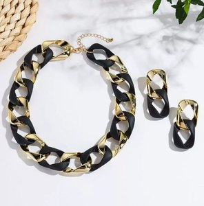 Ensemble collier et boucles d'oreilles en acrylique mat, maillons cubains carrés, pour femme, style hip-hop, bijoux et accessoires color block - Product Image 6