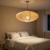 Nouvelle arrivée, lampe suspendue en tissu de lin Wabi Sabi pour salle à manger, salon de thé zen, lanterne ovale, lustre
