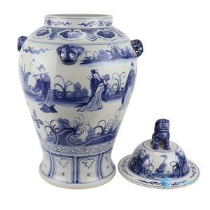 RZFH26 azul y blanco carácter patrón-patrón de los Ocho inmortales cruzando el mar con 3D León en la tapa de tarro de jengibre - Product Image 1