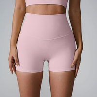 Shorts de sport pour femmes à taille haute, extensibles dans quatre directions, en Spandex/Nylon, couleur unie, taille élastique, respirants, anti-transpiration, séchage rapide, taille plus