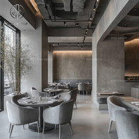 Meubles de restaurant en bois massif de la marque Ron Group Factory Direct, table carrée, chaise en velours personnalisée, ensemble commercial pour restaurant