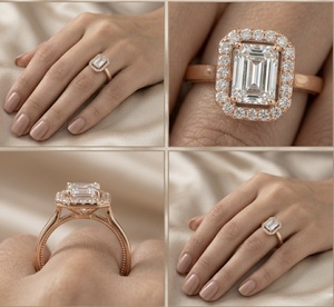 Anillo de Compromiso de Lujo en Oro Rosa de 10K con Diamante Corte Esmeralda, Elegante Joyería Nupcial para Mujer, Regalo de Aniversario - Product Image 3