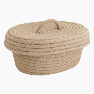 Cesto di stoccaggio a parete cesti in corda intrecciata gattile regalo di fantasia all'ingrosso Micro Rattan bucato rotondo cucito in cotone con manici