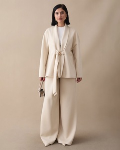 Ensemble Abaya Loriya de haute qualité pour femmes musulmanes, haut à détail cravate et pantalon large, collection automne/printemps - Mode islamique modeste - Product Image 1