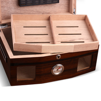 Humidificateur en bois de finition piano de qualité supérieure Boîte de rangement pour cigares en bois recyclable faite à la main avec serrure et vitres Étui à cigares haut de gamme