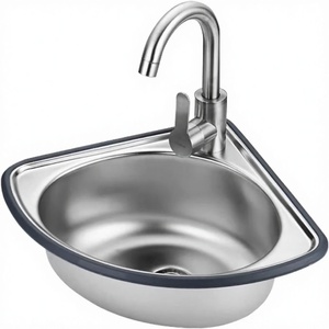 Lavabo triangolare a parete in acciaio inossidabile con sifone e rubinetto per <span class=keywords><strong>bagno</strong></span>, lavanderia e ripostiglio - Product Image 1
