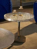 Table basse en acier inoxydable ondulé pour salon de villa italienne, table basse moderne de luxe léger en cristal transparent