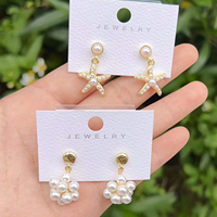 Anting-anting Mutiara Bintang Laut Pantai Musim Panas, Anting-anting Stud Kerang Cangkang Berlapis Emas Tembaga 18K, Anting-anting Mutiara Bintang untuk Wanita