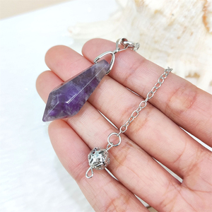Gros cône pointu pendule en pierre naturelle pour radiesthésie Divination pierre précieuse avec chaîne couleur argent pendentif Reiki Pendule - Product Image 3