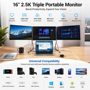 <span class=keywords><strong>Monitor</strong></span> Portatile Triplo con 3 Schermi da 16 Pollici, 2.5K, 16.7M Colori, Contrasto 1000:1, Estensore Multi-Schermo per Laptop in Lega di Alluminio - Product Image 1