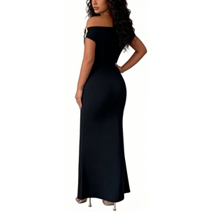 <span class=keywords><strong>Abito</strong></span> Lungo da Donna con Spalle Scoperte e Arricciature - Vestito Formale Aderente con Dettagli Metallici Sehe Fashion - Product Image 3