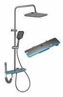 Système de douche thermostatique numérique en laiton gris anthracite avec écran LED de température, pommeau de douche pluie et douchette à main OEM