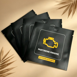 Custom Printed <b>Black</b> Three Side Seal <b>Bags</b> <b>Mini</b> Heat Seal Sachet With Hang Hole For Car Air Freshener Packaging - Product Image 1