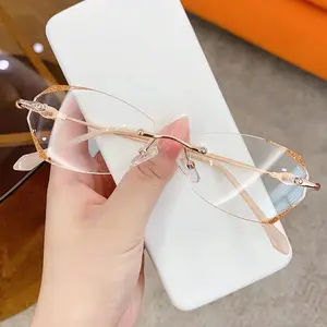 189 nouvelles lunettes de lecture anti-lumière bleue sans monture or est paillettes cadre rond mode lunettes de lecture pour dames vente en gros