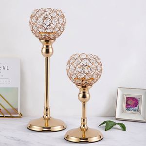 CY Hot Sale Classical Crystal Candle Holders Wedding Crystal Gold Pillar Candlestick Home <b>Party</b> Decoration - Product Image 1