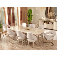 Ensemble de table à manger ronde en marbre pour 6 personnes avec structure en métal artisanal moderne pour la salle à manger à domicile