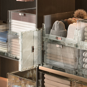 Clothing Organizer Transparent <b>Plastic</b> Storage <b>Bin</b> Rectangle Standing Type Multi Layer Foldable For <b>Kitchen</b> Clothes Storage - Product Image 4