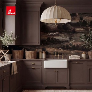 Armoires de <span class=keywords><strong>cuisine</strong></span> en bois massif Alland sur mesure, style transitionnel, multicolores, laquées mates, portes Shaker, pour plans ouverts - Product Image 1