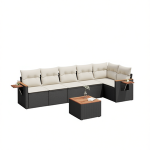 Conjunto de Sofá de Jardín Negro de Mimbre Sintético, Muebles de Exterior con Cojines de Espuma de Alta Densidad, Diseño Contemporáneo, Impermeable - Product Image 1