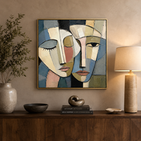 Peinture sur toile texturée abstraite vintage de luxe, portrait de visage, art mural, figurine de femme moderne, décoration suspendue pour hôtel et intérieur de maison