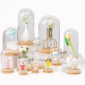 Venda quente Decoração de casa transparente pequena mini vidro exibir poeira jar cúpula de vidro com tampa de cortiça para coleção de brinquedos DIY