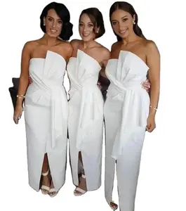 2023 Factory Customized High Quality Strapless Custom Newest Elegant Satin White Bridesmaid Dresses