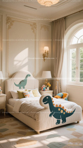 Letto di dinosauro del ragazzo della stanza dei bambini creativo e personalizzato designer a tema dinosauro cartone animato letto singolo di <span class=keywords><strong>piccole</strong></span> <span class=keywords><strong>dimensioni</strong></span> tessuto per bambini - Product Image 3