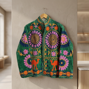 Custom Luxury Handmade Animal and Floral Embroidery <b>Velvet</b> <b>Jacket</b> <b>Women</b> Retro Designer Short Coats Stand Collar Open Front Boho - Product Image 4