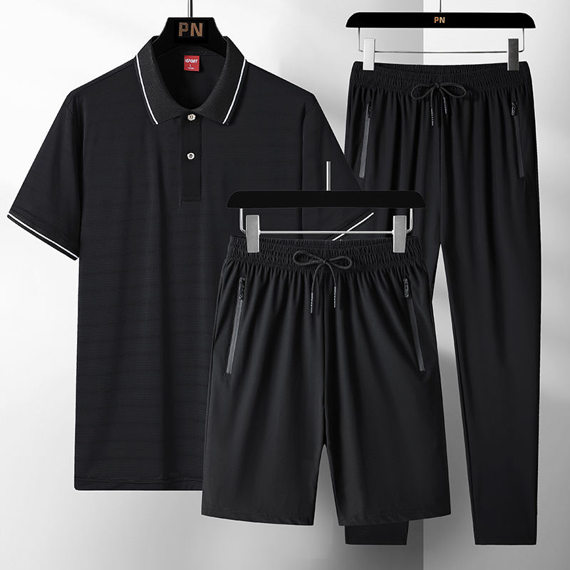 Noir [T-shirt] + Noir [Pantalon à jambes plates]