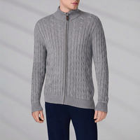 Maßgefertigte Strickjacke Polo-Strickwaren Klassischer Winter Langarm Zopfmuster Reißverschluss Baumwoll-Pullover Cardigan für Herren