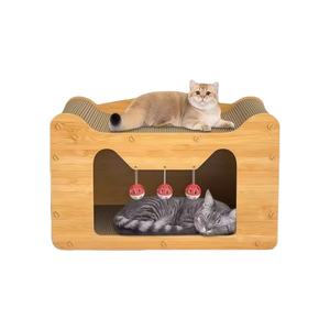 Grote Schattige Kat Kartonnen Huis Met Hangende Bal Speelgoed Kat Krabplank En Bed Meubels Voor Multi-Katten - Product Image 1