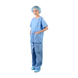 Single-Layer Breathable Non-Woven Protective Clothing Short Sleeve Isolation Scrub Suit Unisex Hospital Uniform