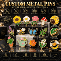 Broche personnalisée en émail, motifs fleurs, papillons, abeilles, feuilles, champignons, plantes, nature, fabrication en usine, OEM, vente en gros, épingles métalliques