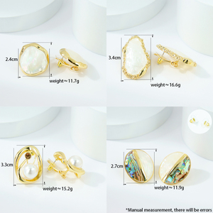 Boucles d'oreilles clous de luxe de style européen avec perles baroques rondes, élégantes et exquises, en cuivre géométrique - Product Image 5