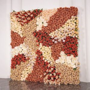 Warm Earth Tone <b>Artificial</b> Floral Wall Dense Realistic Rose Panel Reusable For Salon Studio Indoor Event Wedding Decoration - Product Image 1