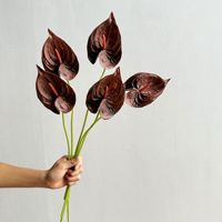 Bunga Anthurium Flamingo PU Realistis Berkualitas Tinggi, Tangkai Tunggal, Bunga Palsu untuk Dekorasi Pernikahan dan Acara