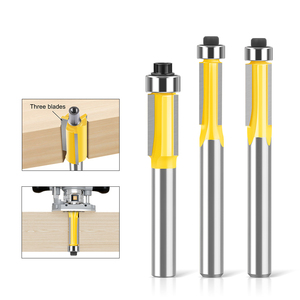 Vástago de 6mm y <span class=keywords><strong>1</strong></span>/4 pulgadas, cuchillas de carburo de 3T, cortador de molino de madera, brocas de enrutador de ajuste al Ras para carpintería con herramientas de corte de rodamientos - Product Image 2