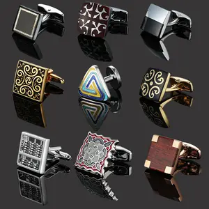 16 styles Redwood carbon fiber vintage pattern cufflinks Fashion French men's shirt metal brass Enamel cuff links