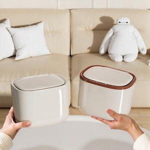 Bote de basura de escritorio de color crema, rectangular, 4L, con tapa, botón pulsador, mini bote de basura para almacenamiento en el hogar y el coche - Product Image 3